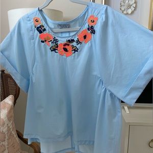 Floral Embroidered light blue blouse